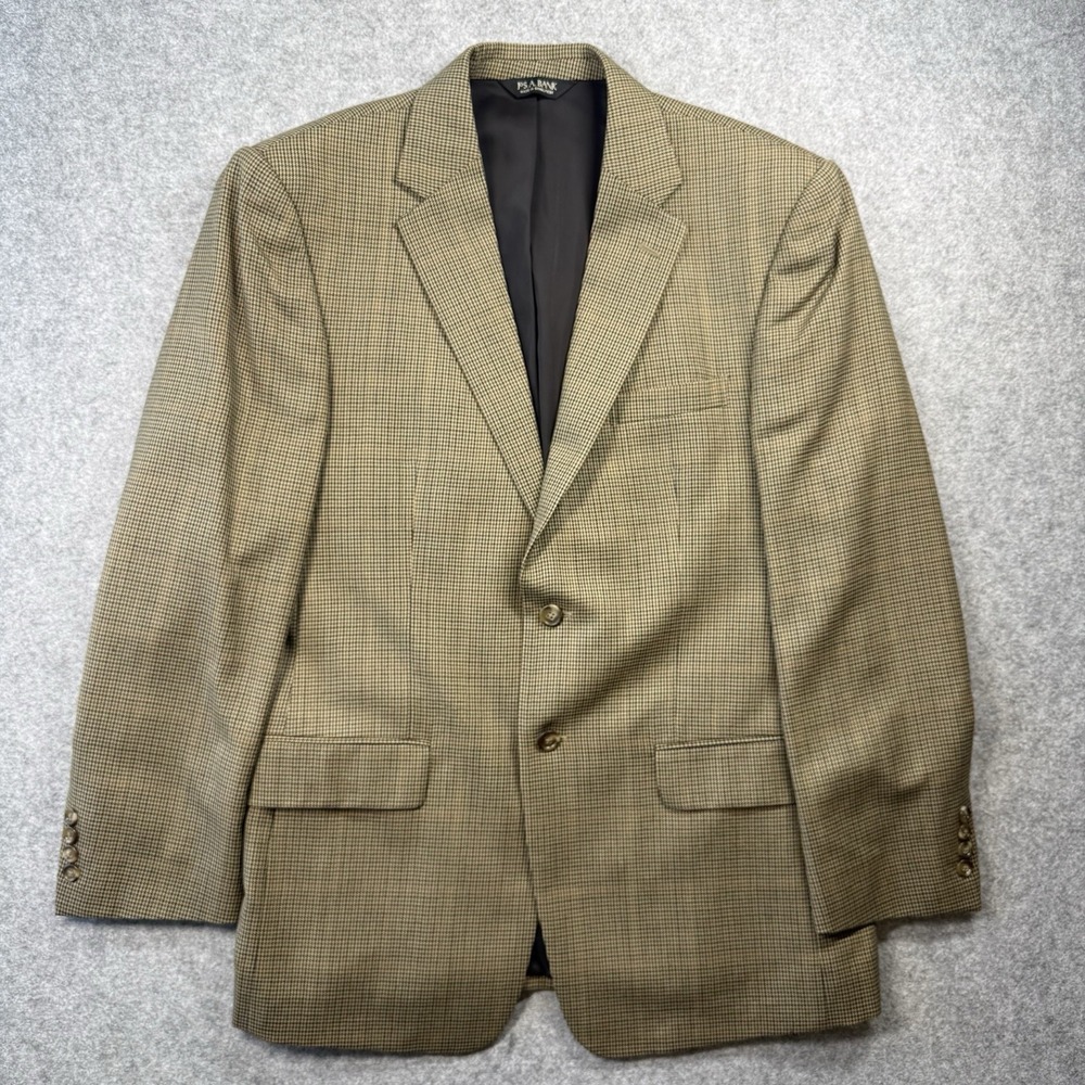 Jos A Bank Travelers Collection Blazer Mens 42R 100% Wool Brown Houndstooth